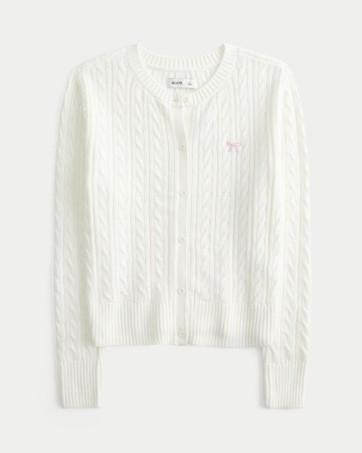 Hollister White Easy Cable-knit Bow Crew Cardigan