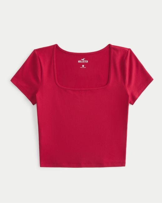 Hollister Red Soft Stretch Seamless Fabric Square Neck T-shirt