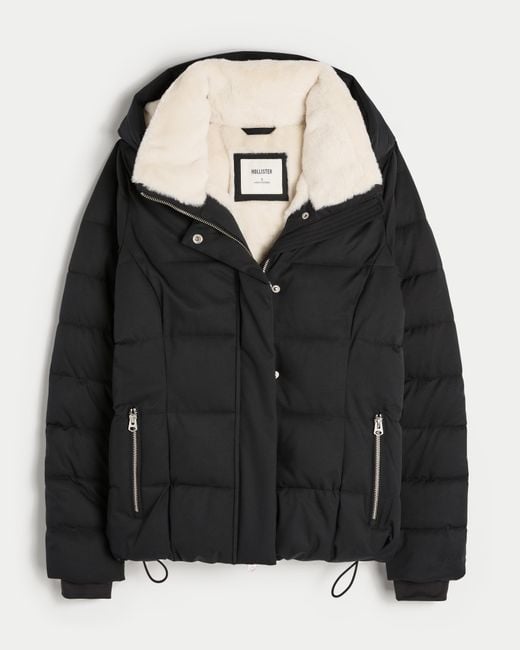 Hollister Black Faux Fur-lined Slim All-weather Puffer Jacket