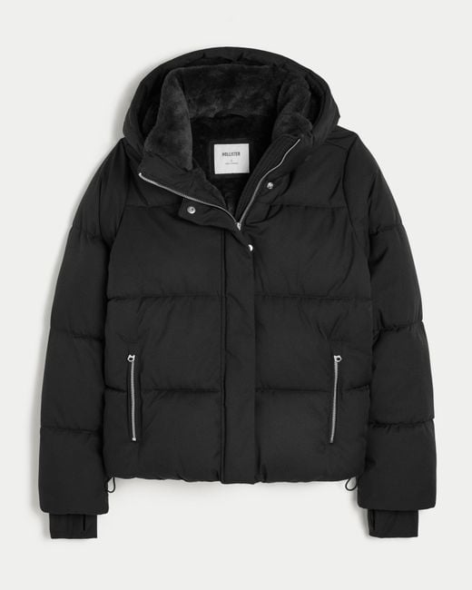 Hollister Black Faux Fur-lined Puffer Jacket