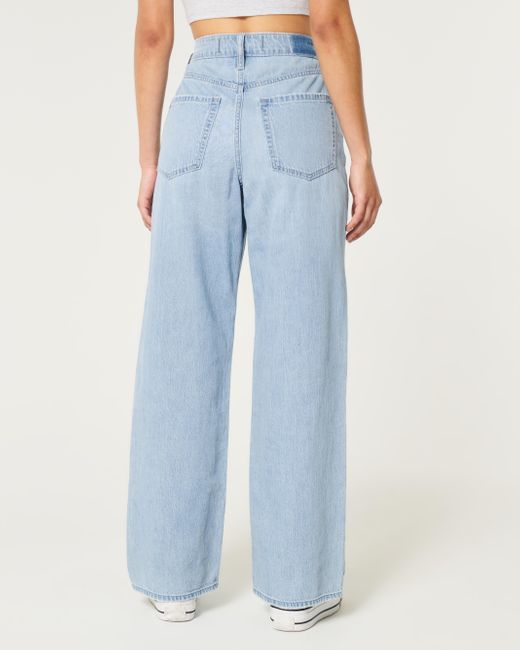 Hollister Blue Leichte Ultra High Rise Jeans in Baggy Fit in heller Waschung