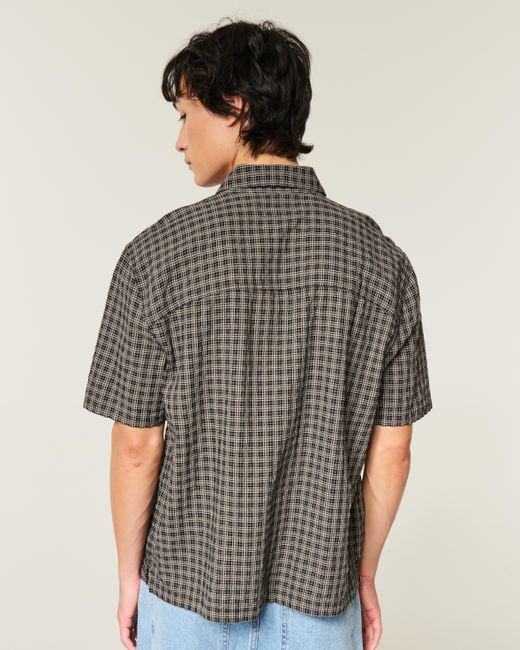 Hollister Gray Boxy Short-sleeve Seersucker Shirt for men