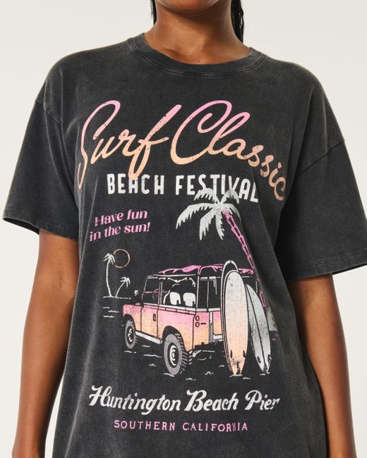 Hollister Black Oversized-Tee mit Surf Classic Beach Festival-Grafik
