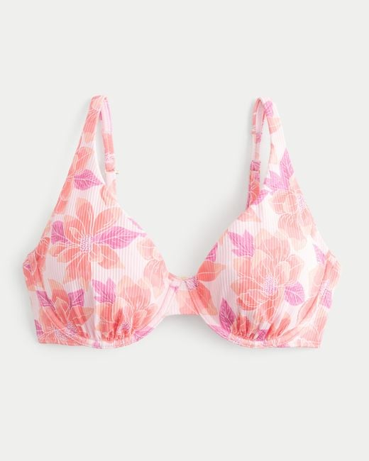 Hollister Pink Curvy High Apex Ribbed Underwire Bikini Top
