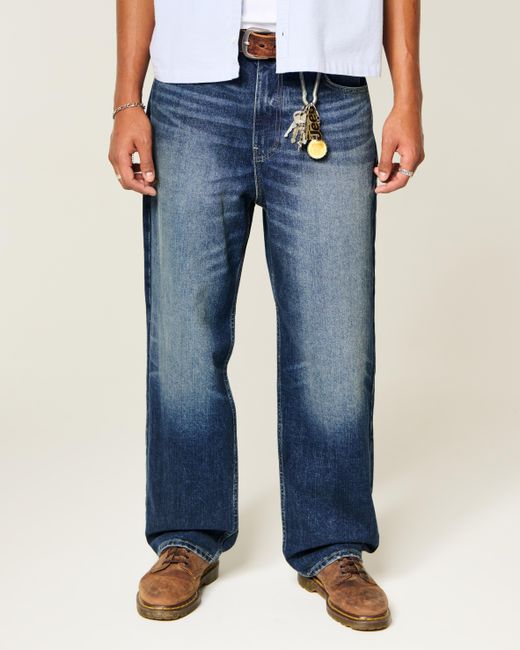 Hollister Blue Dark Wash Baggy Jeans for men