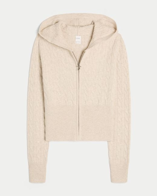 Hollister Natural Gilly Hicks Cable-knit Zip-up Hoodie Sweater