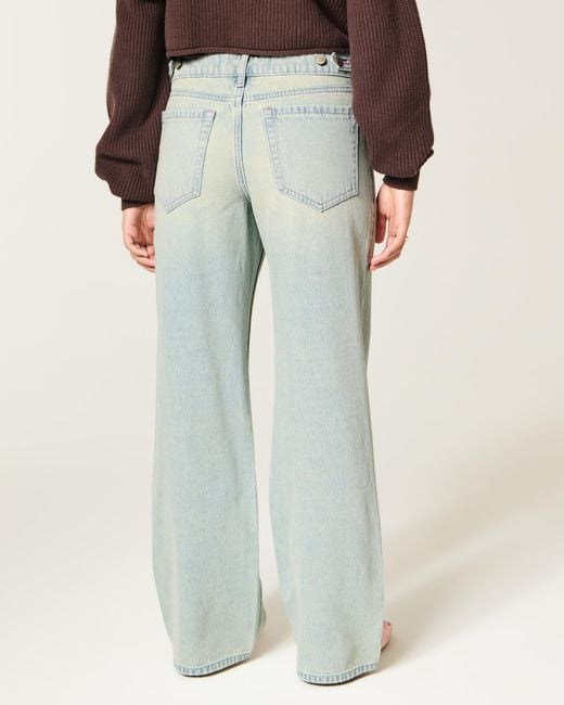Hollister Blue Hollister Andi Adjustable Waist Low-rise Light Wash Baggy Jeans