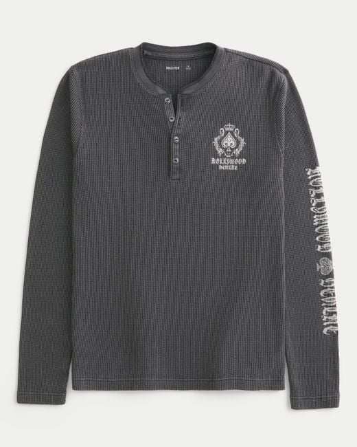 Hollister Thermo-Henley mit Hollywood-Grafik in Gray für Herren