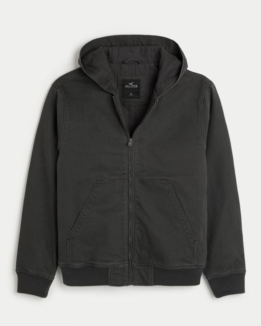 Hollister Black Hooded Workwear Bomber Jacket for men