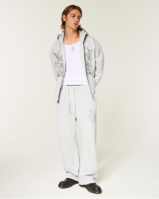 Hollister White Hollister Feel Good Angel Graphic Super Baggy Sweatpants for men