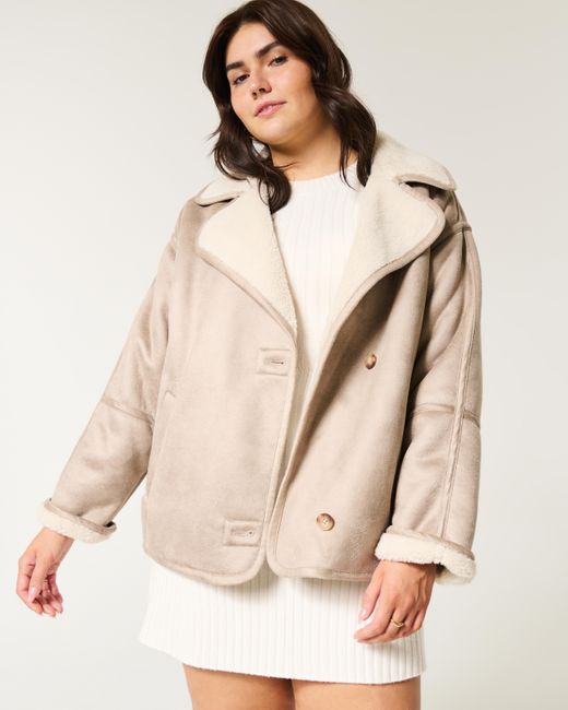 Hollister Natural Sherpa-lined Faux Suede Jacket