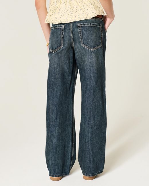 Hollister Blue Hollister Andi Adjustable Waist Low-rise Dark Wash Baggy Jeans