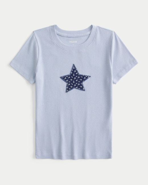 Hollister Ribbed Star Graphic Crew Baby Tee in Blue Lyst UK