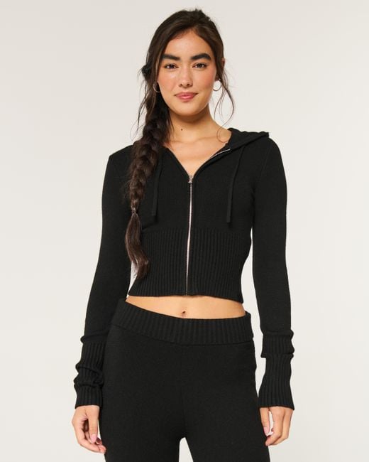 Hollister Black Gilly Hicks Sweater-knit Zip-up Hoodie