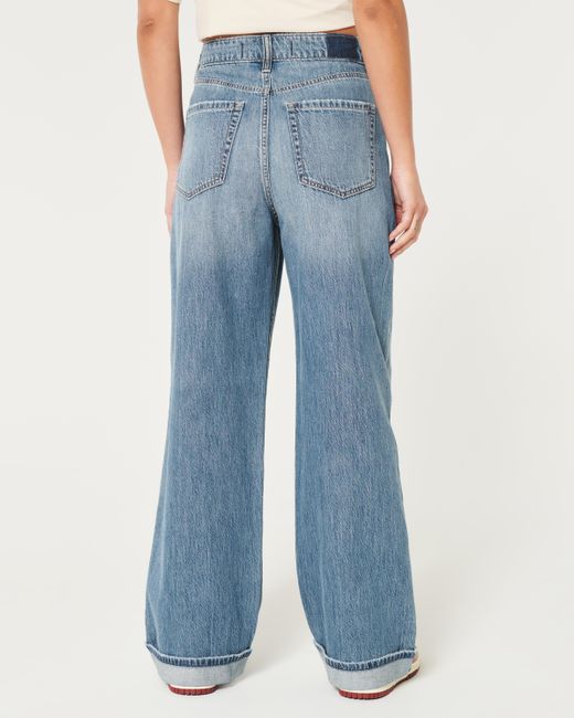 Hollister Blue Ultra High-rise Lightweight Medium Wash Baggy Jeans