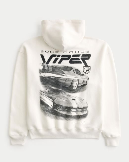 Hollister White Boxy Dodge Viper Graphic Hoodie for men