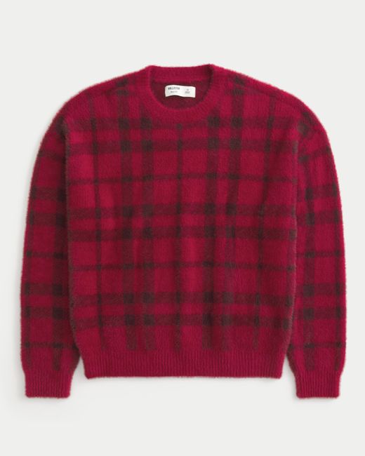Hollister Red Boxy Fuzzy Crew Sweater for men