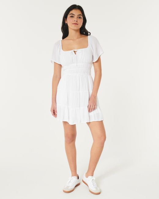 Hollister White Short-sleeve Channeled Skort Dress
