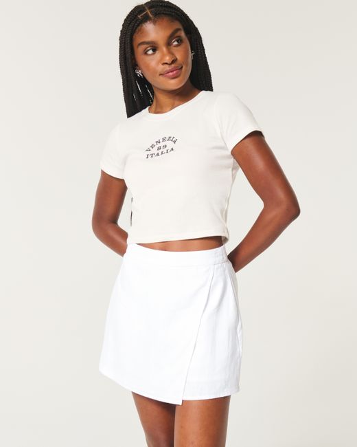 Hollister White Linen-blend Wrap Mini Skort