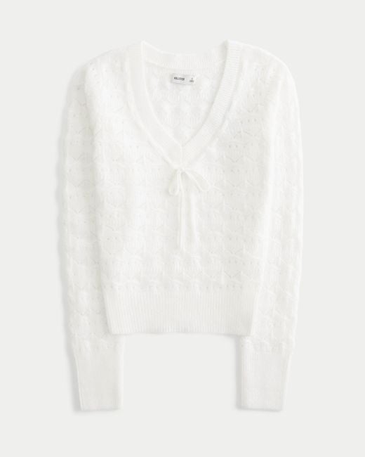 Hollister White Stitchy V-neck Sweater