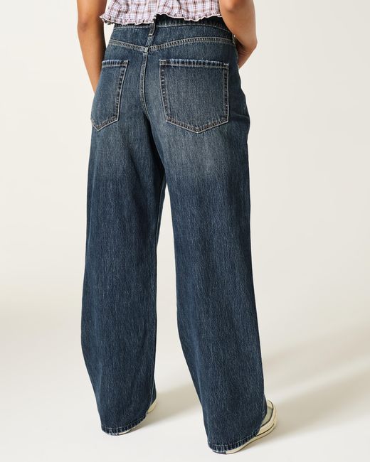 Hollister Blue High-rise Dark Wash Baggy Jeans
