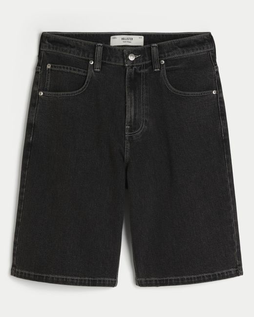 Hollister Washed Black Cat Graphic Super Baggy Denim Shorts for men