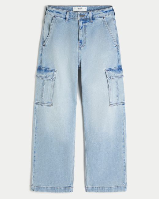 Hollister Blue Super Baggy Cargo Jeans for men