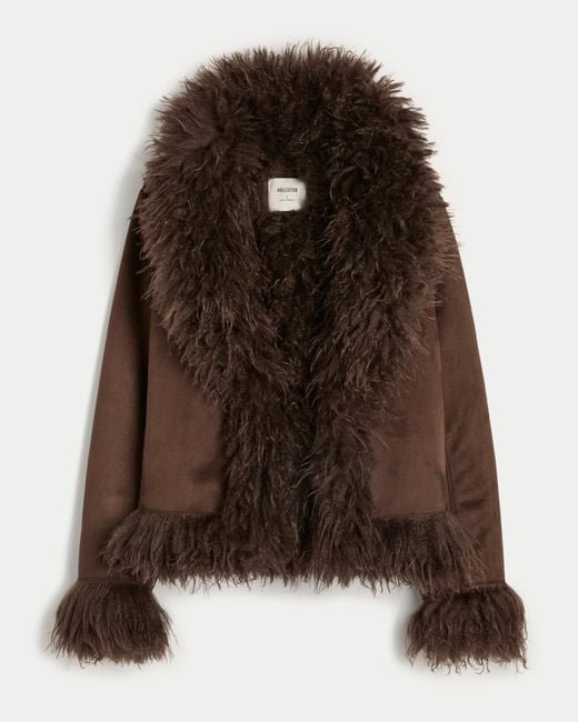 Hollister Brown Jacke aus Shearling-Lammfellimitat mit Kunstpelzfutter
