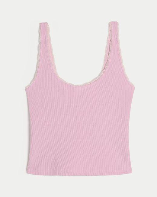Hollister Pink Gilly Hicks Cozy Waffle Lace Trim Tank