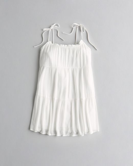 Hollister Crinkle Short Dress in White | Lyst UK
