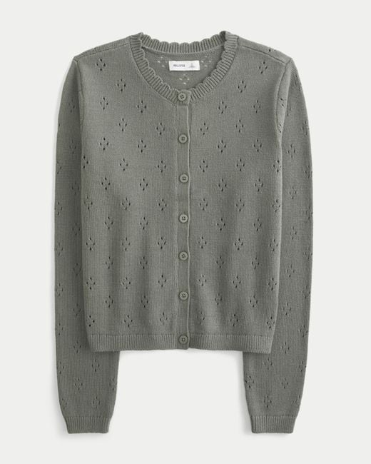Hollister Gray Eyelet Crew Cardigan