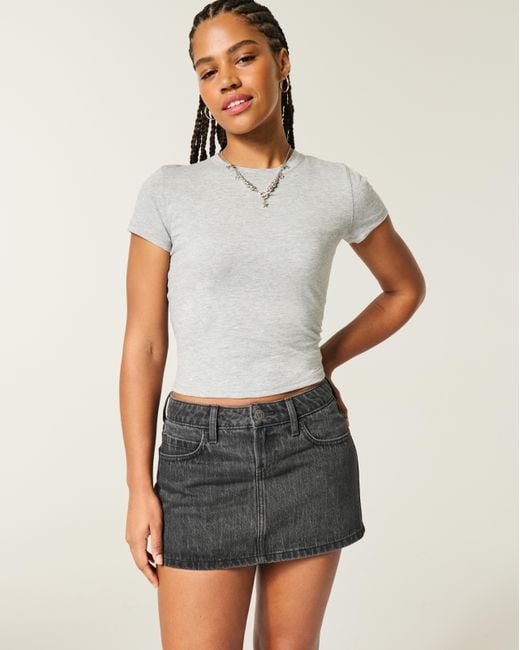 Hollister Black Curvy Low-rise Denim Mini Skort