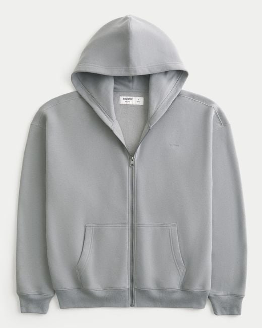 Hollister Gray Boxy Zip-up Hoodie for men