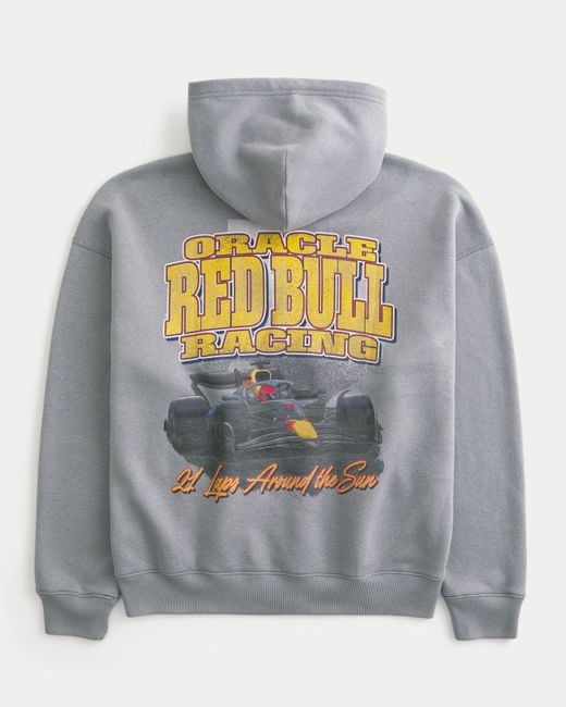 Hollister Gray Boxy Oracle Red Bull Racing Graphic Zip-up Hoodie for men