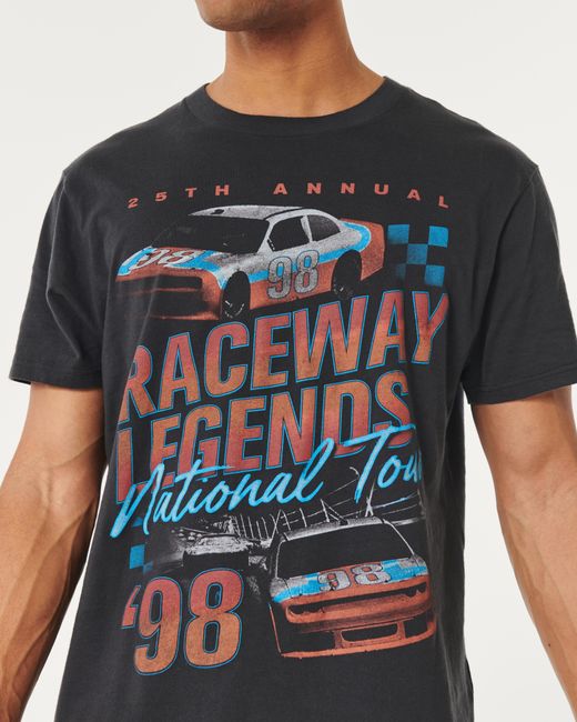Hollister Black Relaxed Raceway Legends Graphic Tee for men