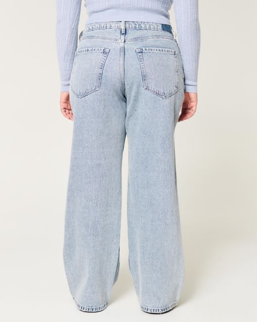 Hollister Blue Curvy Mid Rise Baggy-Jeans in mittlerer Waschung