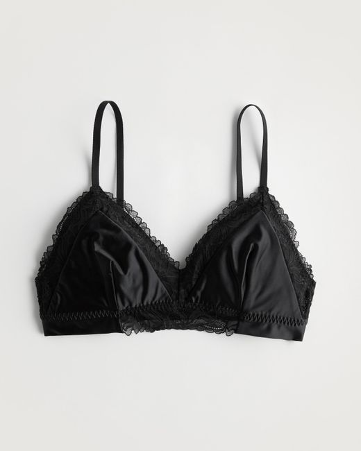 Hollister Black Gilly Hicks Lace Trim Satin Triangle Bralette