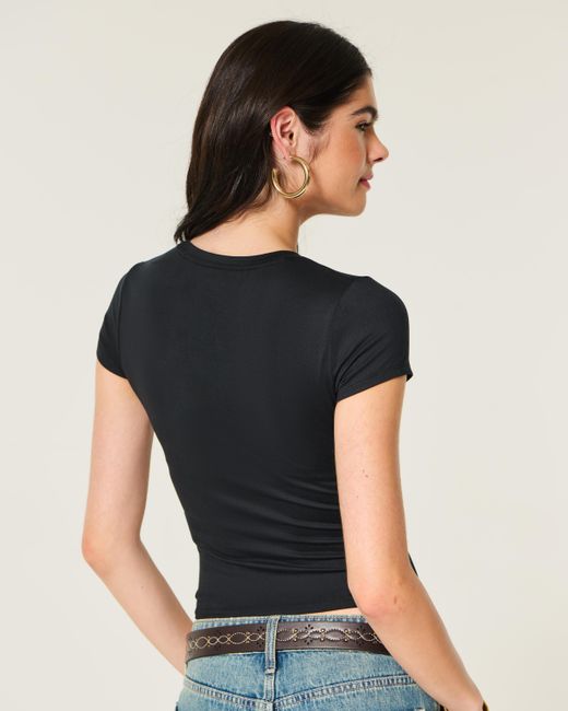 Hollister Black Seamless Fabric Crew Baby Tee