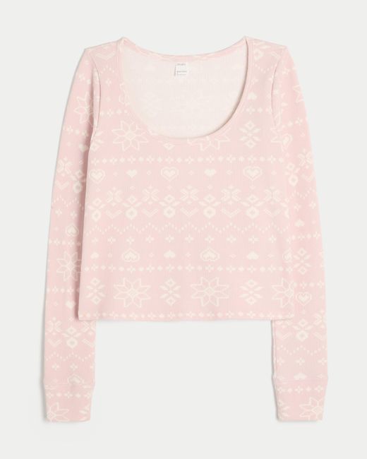 Hollister Pink Gilly Hicks Always Cozy Waffle Long-sleeve Scoop Top