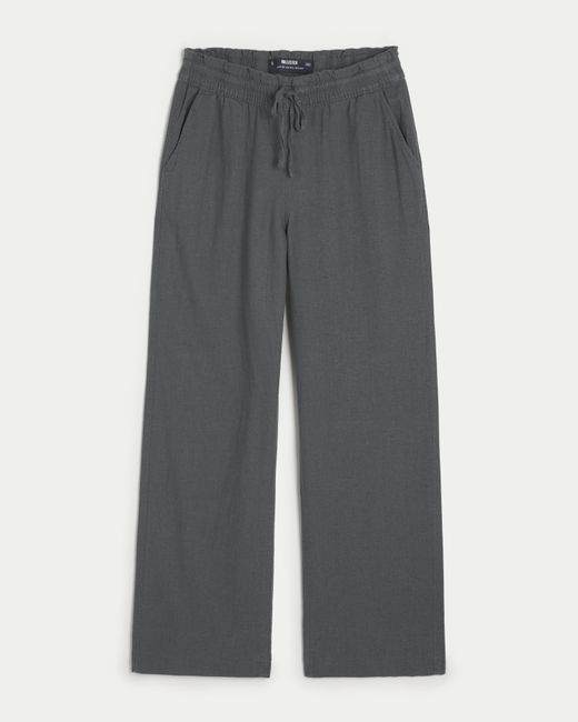 Hollister Gray Adjustable Rise Pull-on Linen Blend Baggy Pants