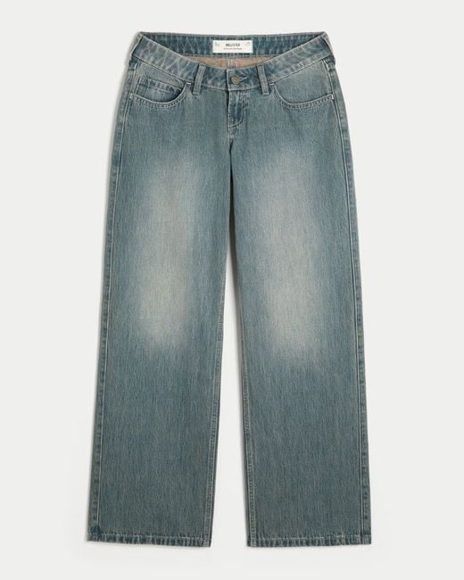 Hollister Blue Ultra Low-rise Dark Wash Baggy Jeans