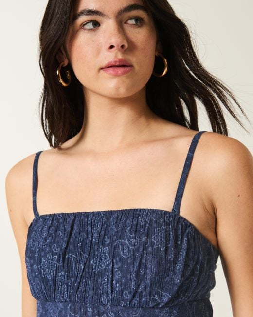 Hollister Blue Strapless Handkerchief Hem Top