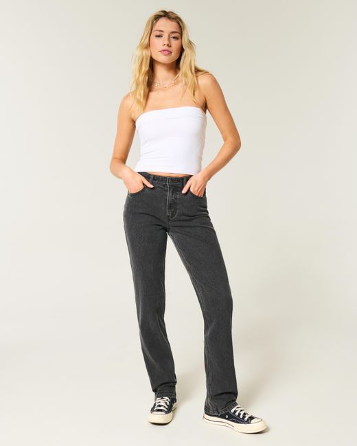 Hollister Gray High-rise Washed Black Straight Jeans