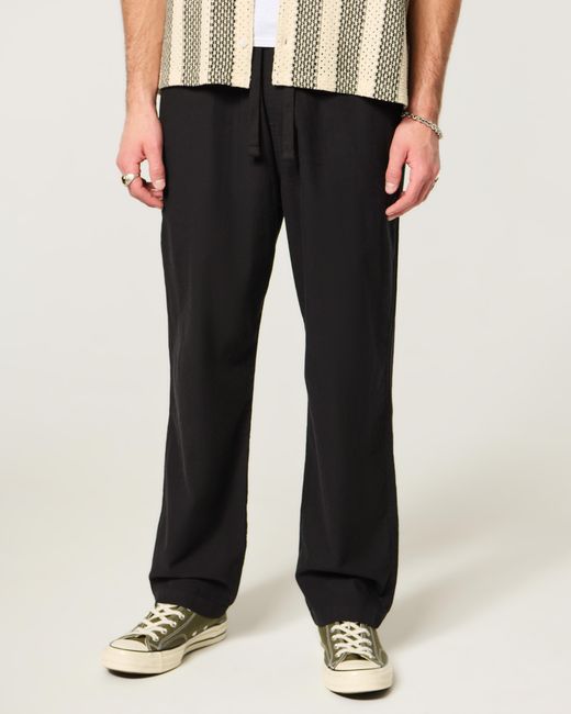 Hollister Black Linen-blend Loose Pull-on Pants for men