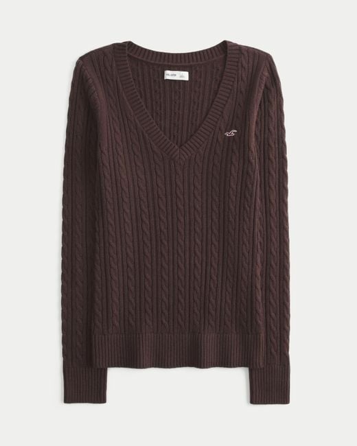 Hollister Brown Cable-knit V-neck Icon Sweater