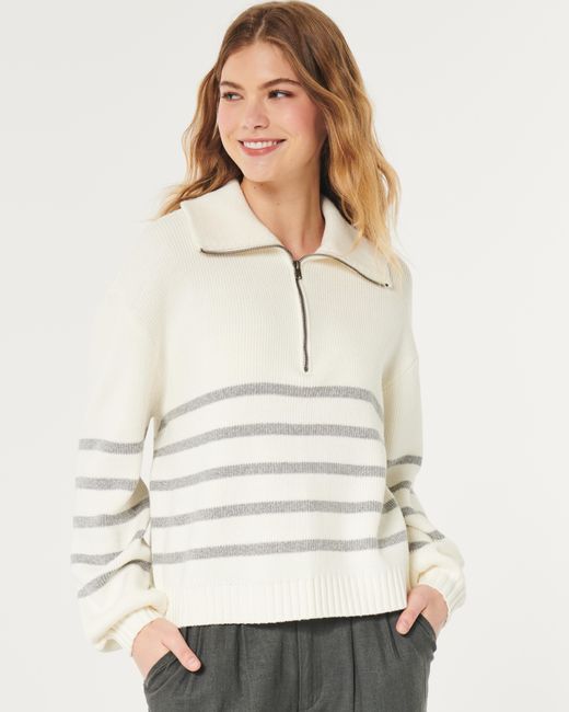 Hollister Natural Oversized-Pullover mit kurzem Reißverschluss
