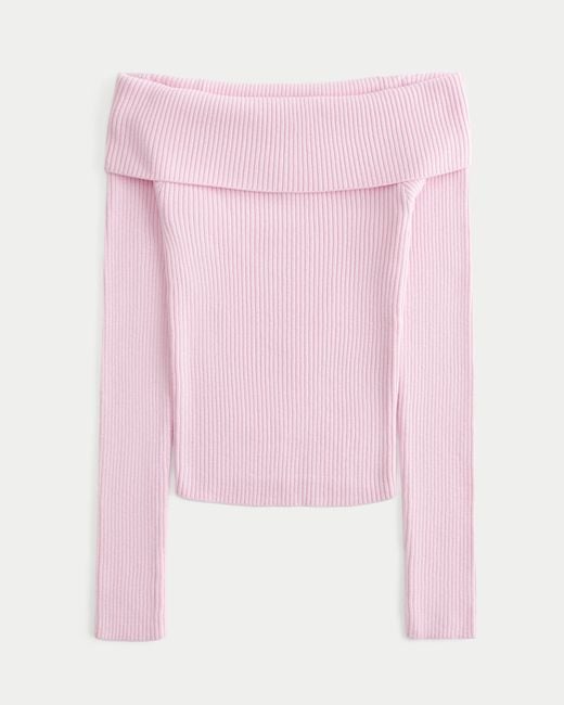 Hollister Pink Long-sleeve Double Off-the-shoulder Top