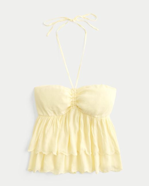 Hollister Yellow Tiered Halter Babydoll Top