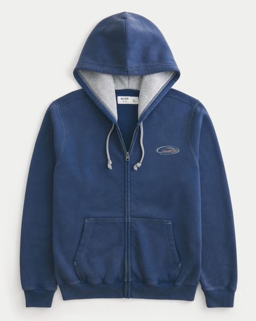 Hollister Blue Zip-up Logo Graphic Hoodie for men