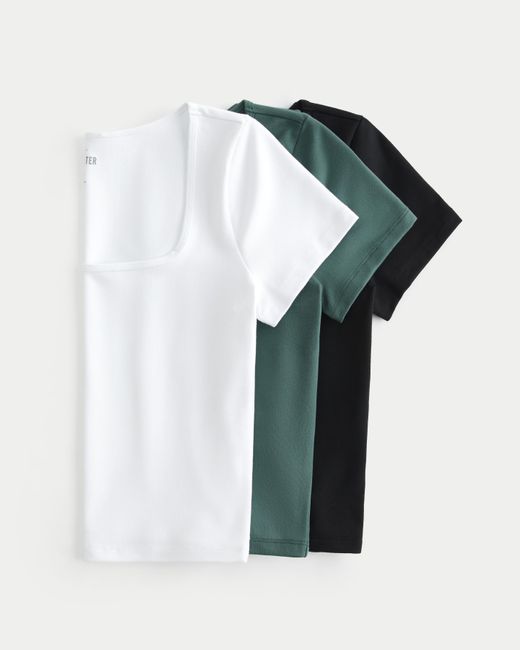 Hollister Green 3er-Pack T-Shirts aus nahtlosem Soft-Stretch-Material mit eckigem Ausschnitt